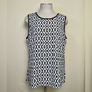 NEW FOREVER 21 Cream & Black Geometric Diamond Print Sleeveless Top Size Medium